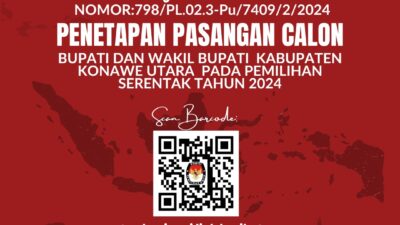 KPU Konut Tetapkan  Calon Bupati dan Wakil Bupati Konawe Utara Pilkada 2024