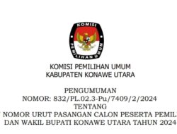 Pengumuman Penetapan No Urut Paslon Bupati Dan Wakil Bupati Konut Pilkada 2024