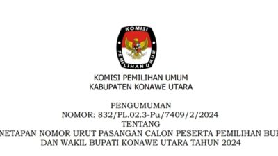 Pengumuman Penetapan Nomor Urut Pasangan Calon Bupati dan Wakil Bupati Konut Pilkada 2024